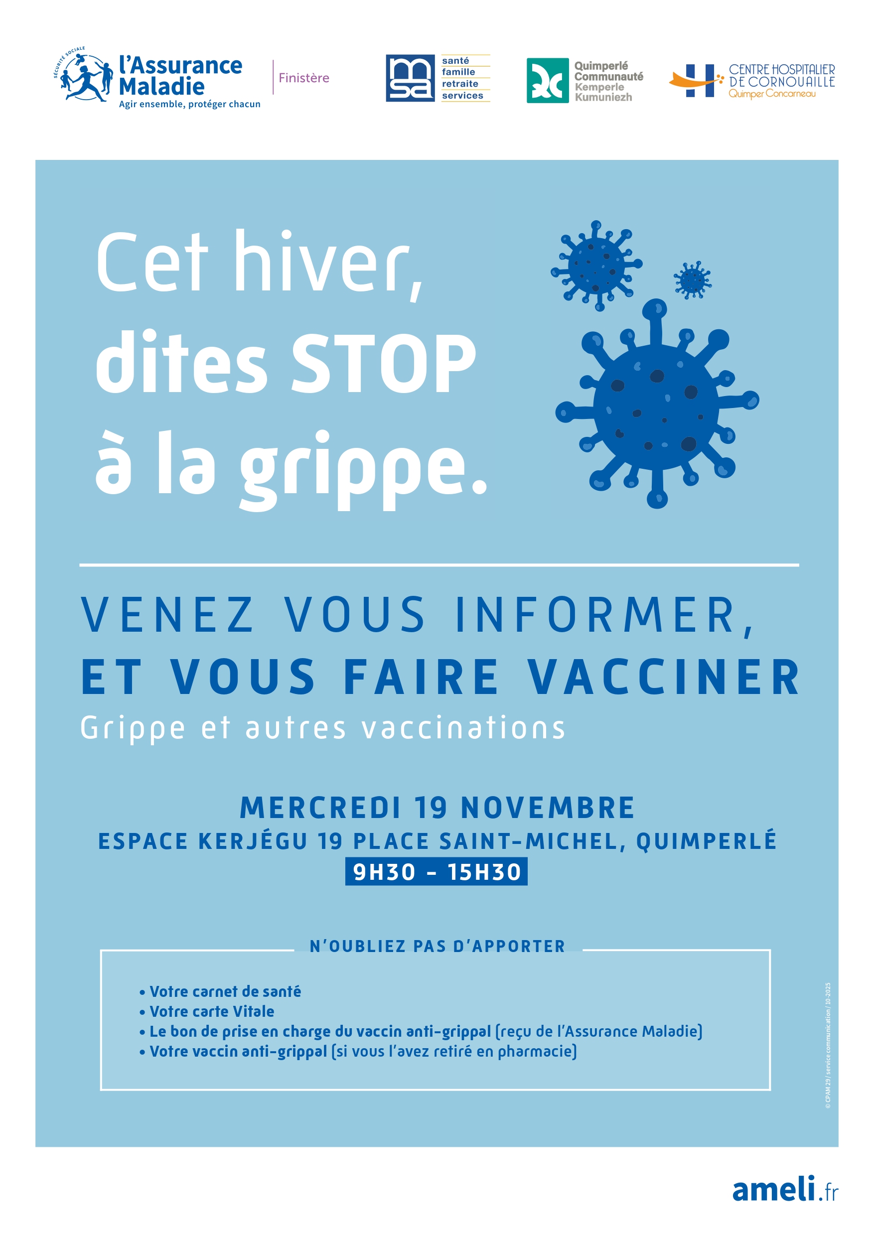 Campagne de vaccination – Quimperlé mercredi 19 novembre de 9h30 à 15h30