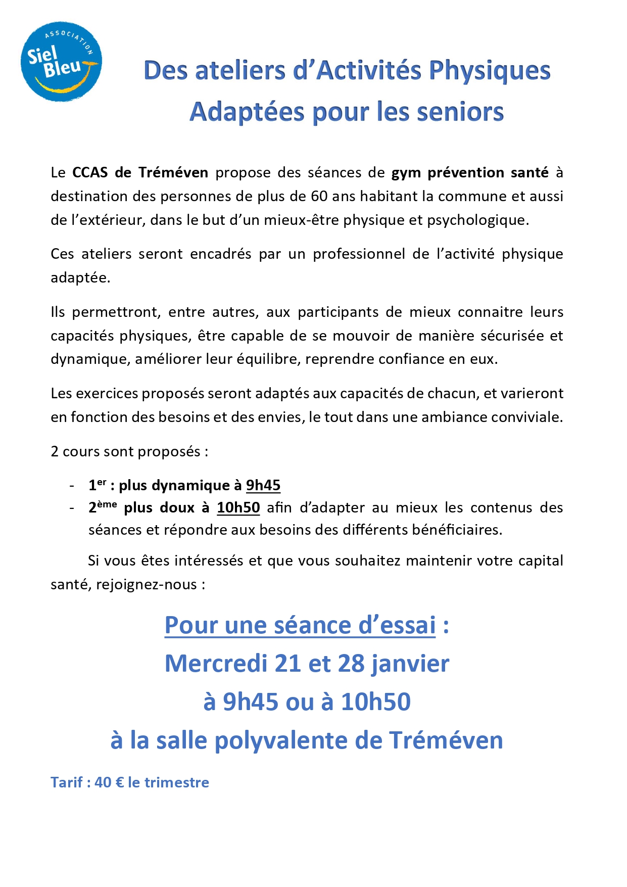 Ateliers d’Activités Physiques Adaptées pour les seniors
